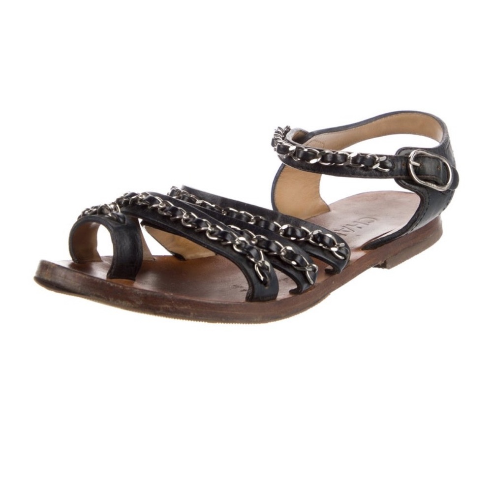 Chanel Leather Chain-Link Accents Gladiator Sandals Size 36 1/2 - Picture 2 of 5